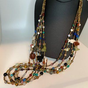 5 Strand Sterling Heishi Fetish Gemstone Necklace